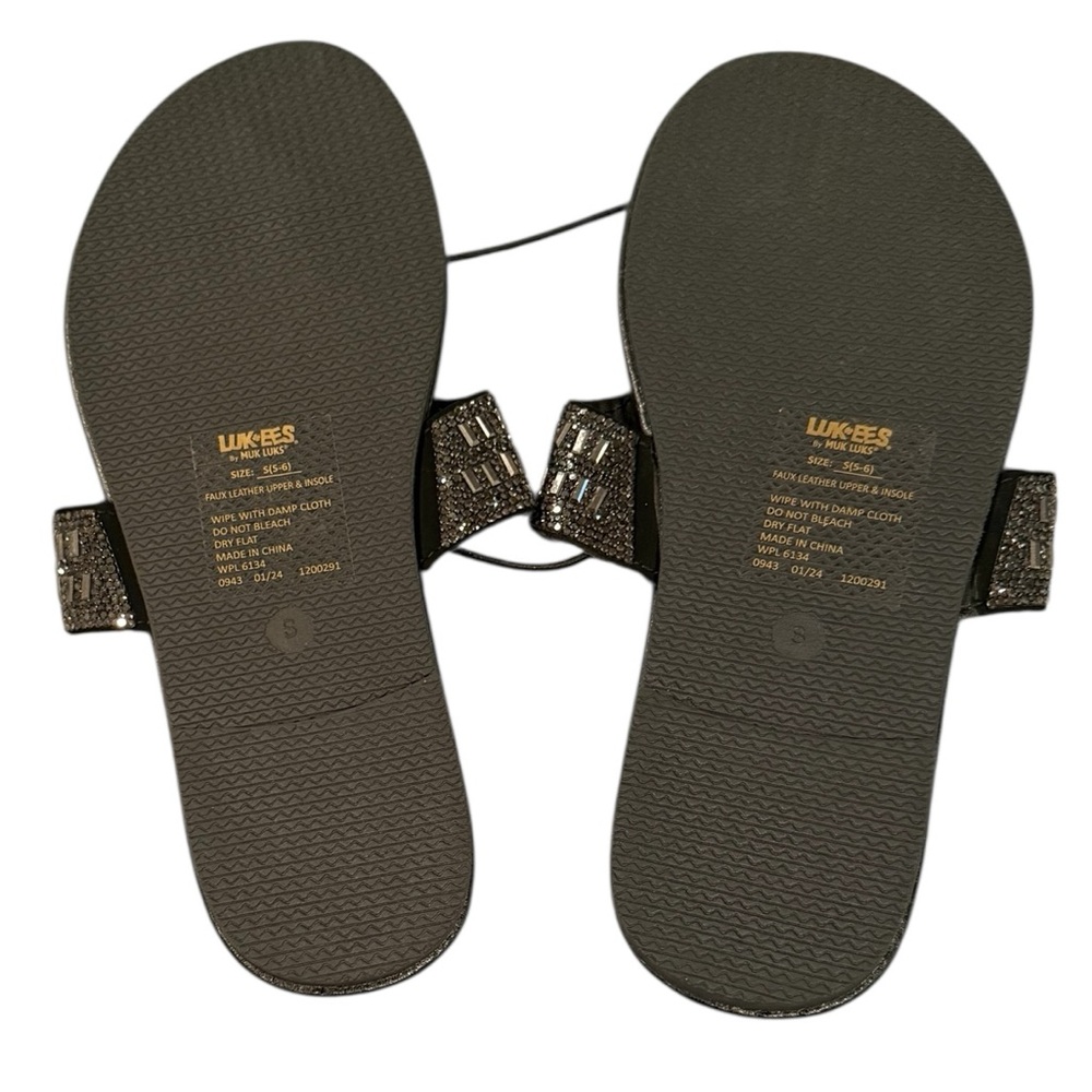 Luk-*ees Size 5 - 6 Small Women's Black Sandals Flip Flops by Muk Luk Beaded - Picture 3 of 3